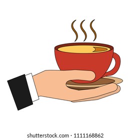 hand with delicious herbs tea cup