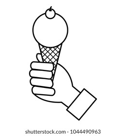 hand with delicious ice cream icon