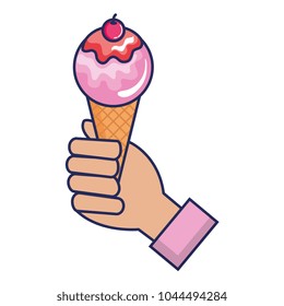 hand with delicious ice cream icon