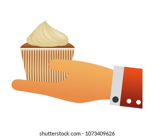 hand with delicious and sweet cupcake