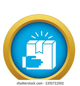 Hand delivery box icon blue vector isolated on white background for any design