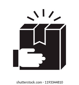 Hand delivery box icon. Simple illustration of hand delivery box vector icon for web design isolated on white background