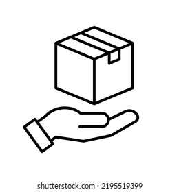 Hand delivery box, Shipping icon sign, Parcels tracking symbol, Outline design for apps and websites, Isolated on white background, Vector illustration