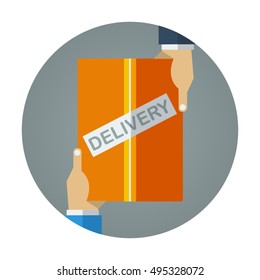 Hand delivery flat vector icon that describe concept such as distribution, hand offer, transaction, for your personal or commercial project