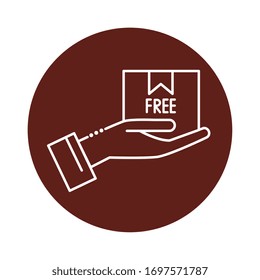 hand with delivery free box block line style icon vector illustration design
