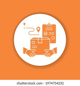 Hand to hand delivery glyph icon. Delivery services. Hands holding box. Sign for web page, app. UI UX GUI design element