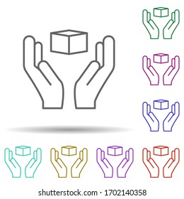 Hand delivery multi color icon. Simple thin line, outline vector of logistics icons for ui and ux, website or mobile application