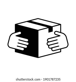 Hand delivery and receive parcel icon, Shipping delivered sign, Parcels tracking symbol, Pictogram flat design for apps and websites, Isolated on white background, Vector illustration