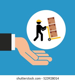 hand delivery service man carrying cardboard box graphic vector illustration eps 10