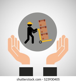 hand delivery service man carrying cardboard box graphic vector illustration eps 10