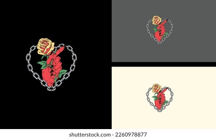 hand demon hold flowers with chain vector illustration mascot design