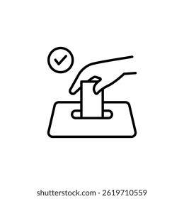 Hand depositing ballot in box with check mark, symbolizing election process