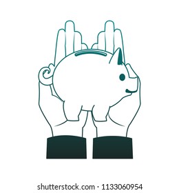 Hand depositing coin into piggy blue lines