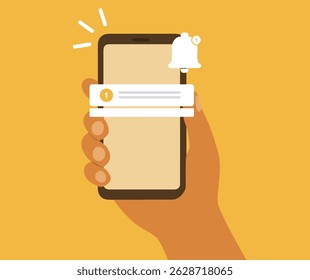 hand design holding cellphone with notification