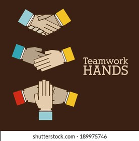 Hand design over brown background, vector illustration