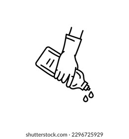 Hand with detergent black line icon. Pictogram for web page, mobile app, promo.