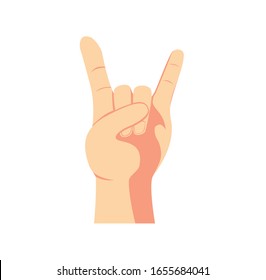 hand with devil horn symbol, hand up for rock or metal music concert icon cartoon flat illustration vector isolated in white background