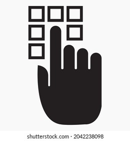 Hand dialing code. Entering the code. Setting the secret code. Commercial line vector icon for websites and mobile minimalistic flat design.