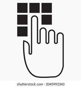 Hand dialing code. Entering the code. Setting the secret code. Commercial line vector icon for websites and mobile minimalistic flat design.