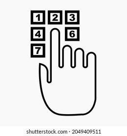 Hand dialing code. Entering the code. Setting the secret code. Commercial line vector icon for websites and mobile minimalistic flat design.