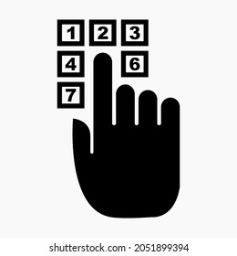 Hand dialing code. Entering the code. Setting the secret code. Commercial line vector icon for websites and mobile minimalistic flat design.