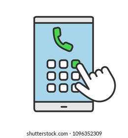 Hand Dialing Phone Number Color Icon. Smartphone Keypad. Isolated Vector Illustration