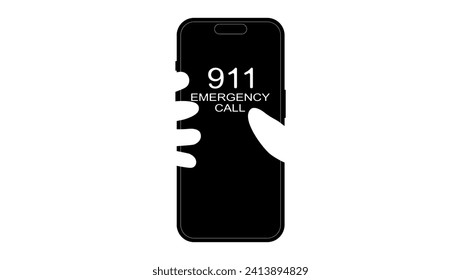 a hand dials 911 number , black isolated silhouette