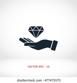 Hand and diamand icon, flat design best vector icon