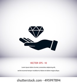 Hand and diamand icon, flat design best vector icon