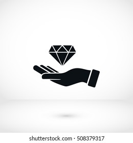Hand and diamand icon, flat design best vector icon