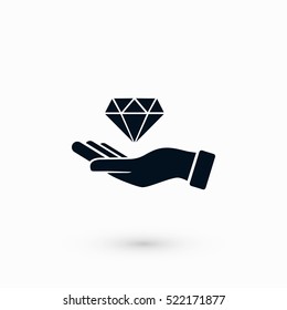 Hand and diamand icon, flat design best vector icon