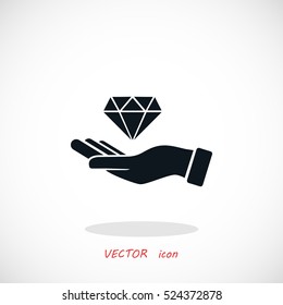 Hand and diamand icon, flat design best vector icon