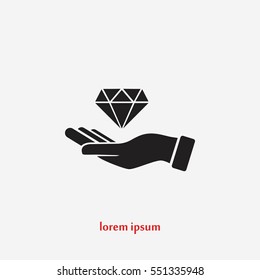Hand and diamand icon, flat design best vector icon