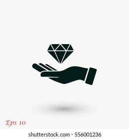 Hand and diamand icon, flat design best vector icon