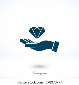 Hand and diamand icon, flat design best vector icon