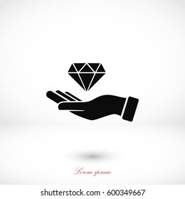 Hand and diamand icon, flat design best vector icon