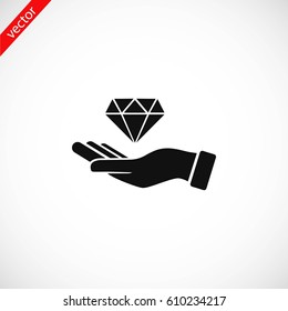 Hand and diamand icon, flat design best vector icon