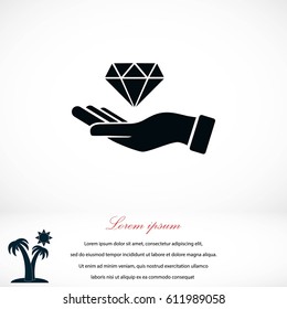 Hand and diamand icon, flat design best vector icon