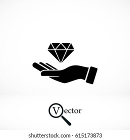 Hand and diamand icon, flat design best vector icon