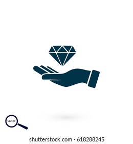 Hand and diamand icon, flat design best vector icon