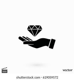 Hand and diamand icon, flat design best vector icon