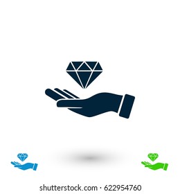 Hand and diamand icon, flat design best vector icon