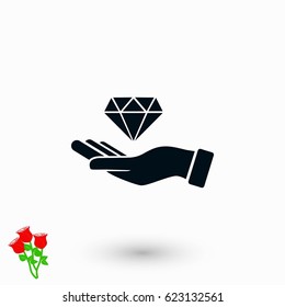 Hand and diamand icon, flat design best vector icon