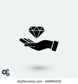 Hand and diamand icon, flat design best vector icon