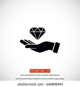 Hand and diamand icon, flat design best vector icon