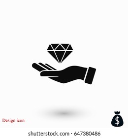 Hand and diamand icon, flat design best vector icon