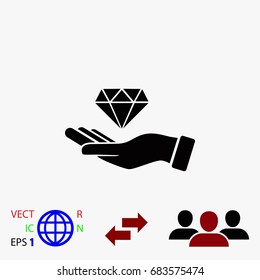 Hand and diamand icon, flat design best vector icon