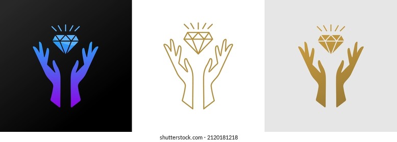 Hand- und Diamant-Vektorsymbol. Graph Symbol für Juwelierwebseite und Design von Apps, Logo, App, UI