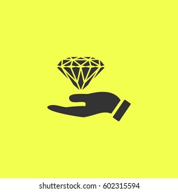 Hand and diamond icon flat. Black pictogram on white background. Vector illustration symbol and bonus button