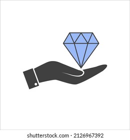 Hand and diamond icon, flat design best vector icon